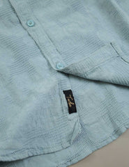 Turbo Vintage Patterend Long Sleeve Cotton Casual Shirt In Cyan