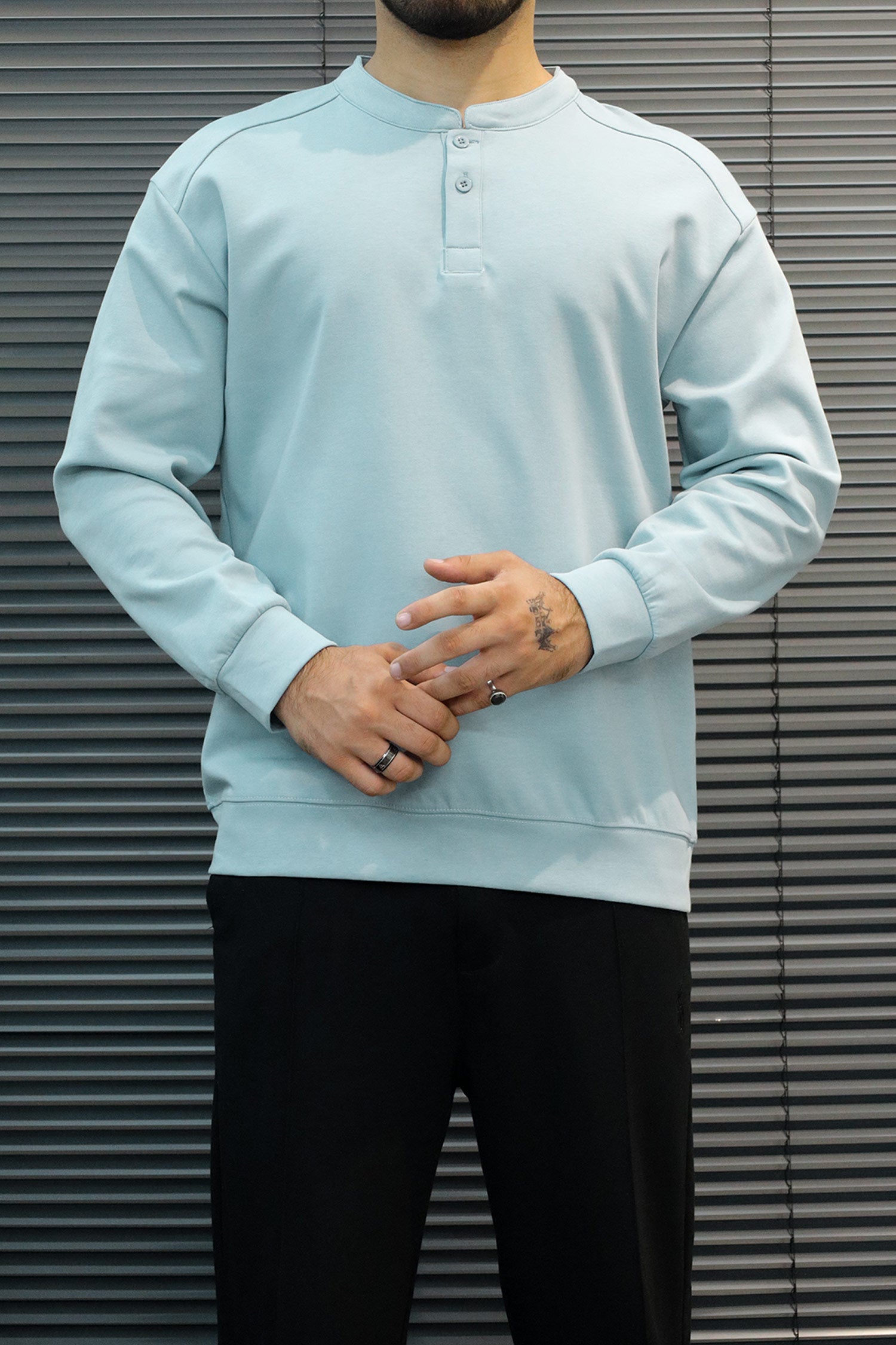 Turbo Ban Style Button Placket Imported Men's Sweatshirt