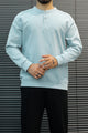 Turbo Ban Style Button Placket Imported Men's Sweatshirt In Cyan