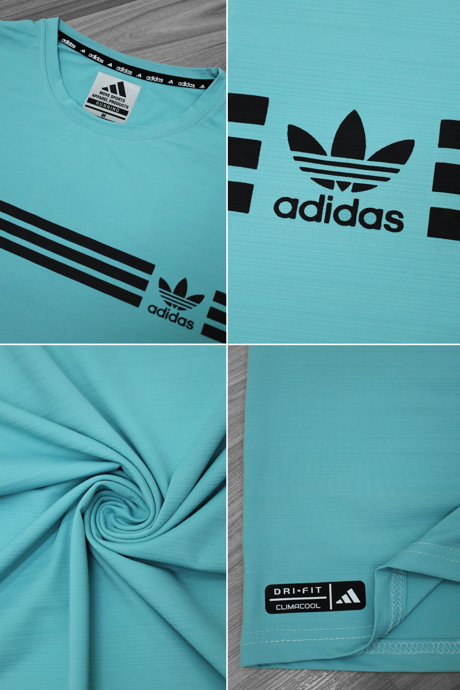 Adds 3 Stripes Style Slub Dry-Fit Tee in Cyan