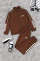 Adds Classic-Retro Lining Zipper Kid's Co-Ord Set In Dark Brown