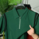 Men's Jacquard Quarter Zipper Style Polo T-Shirt In Dark Green