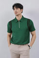 Men's Jacquard Quarter Zipper Style Polo T-Shirt In Dark Green