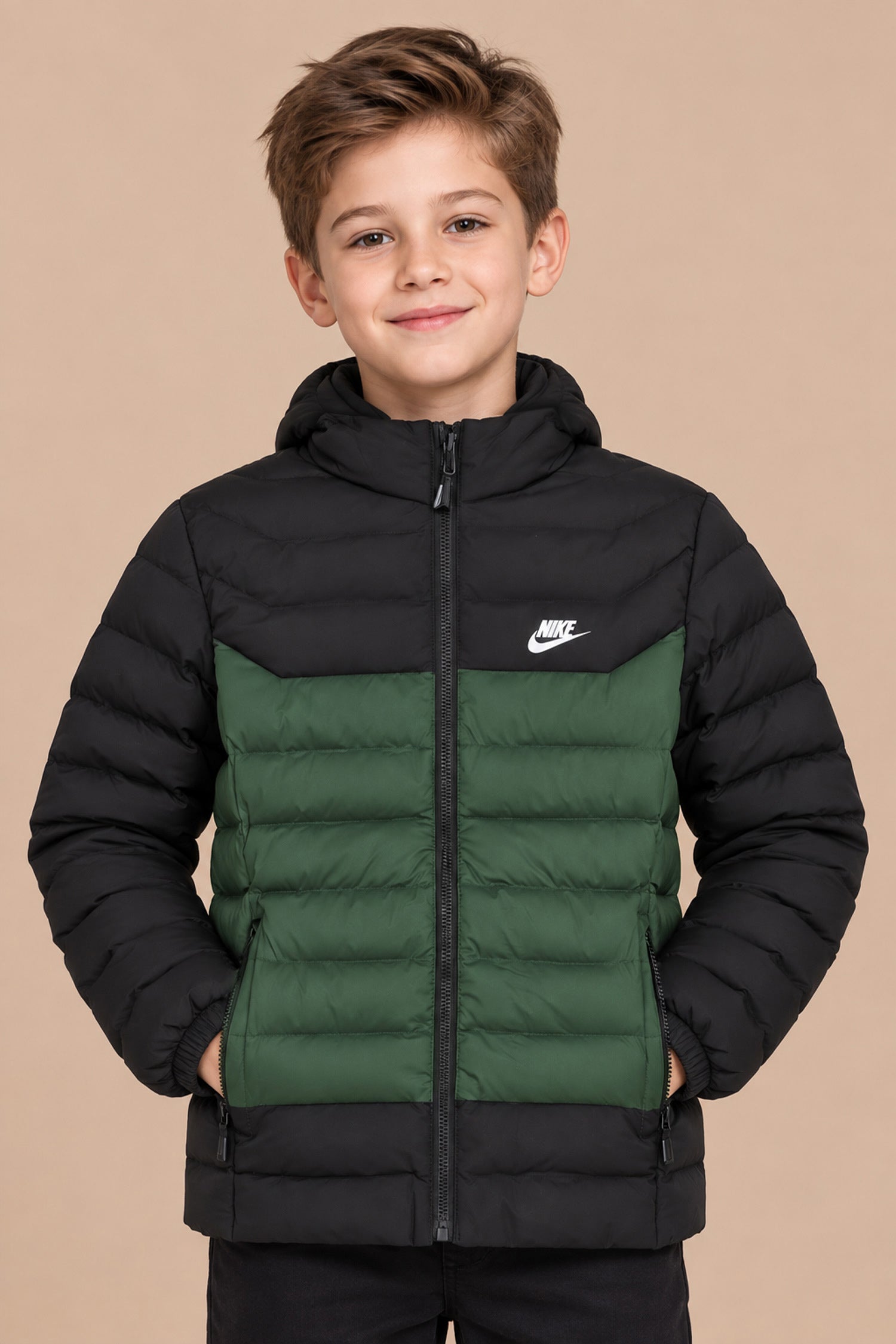 Nke Color-Blocked Detachable Hood Imported Kid's Puffer Jacket