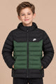 Nke Color-Blocked Detachable Hood Imported Kid's Puffer Jacket In Dark Green