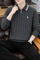 Polo Quarter Zip-Collar Imported Men's Jumper Sweater In Dark Grey
