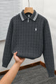 Polo Quarter Zip-Collar Imported Men's Jumper Sweater In Dark Grey