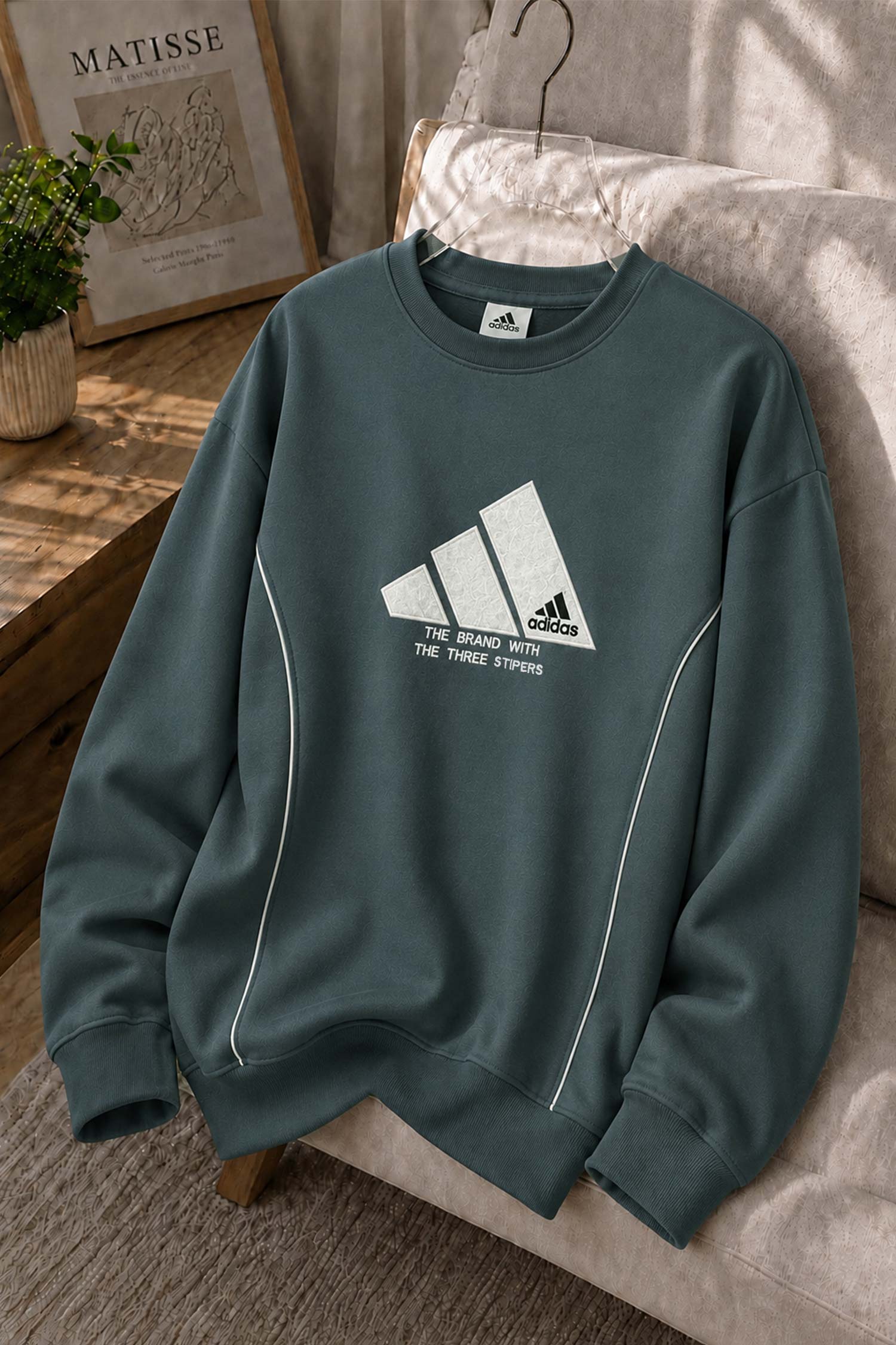 Adds Signature Round Neck Men's Sweatshirt In Dark Grey