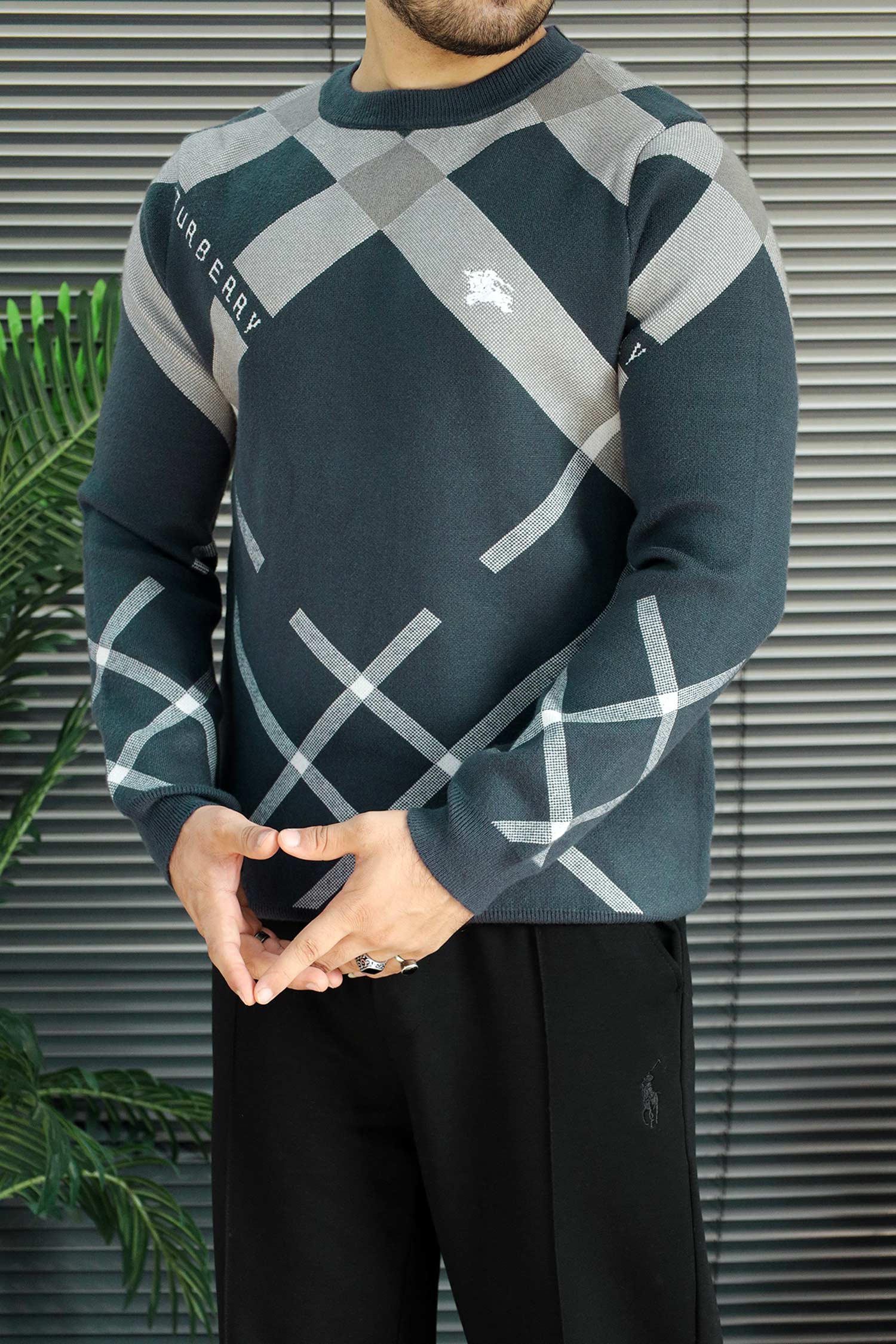 Burbry Monochrome Inspired Imported Round Neck Men's Sweater