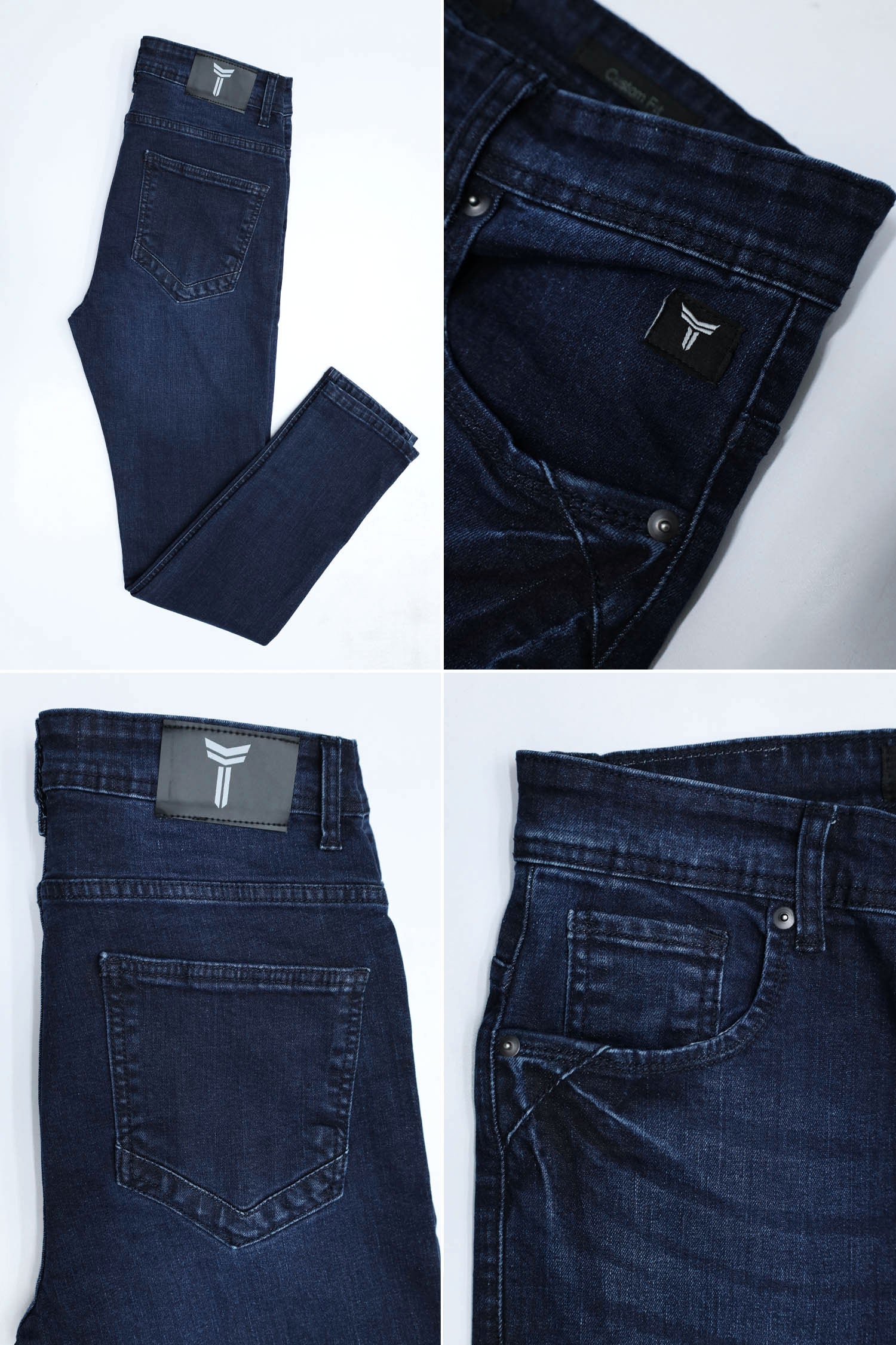 Plain Turbo Slim Fit Jeans In Dark Blue