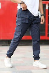 Turbo Front Pocket Style Imp Cotton Cargo Trouser In Dark Blue