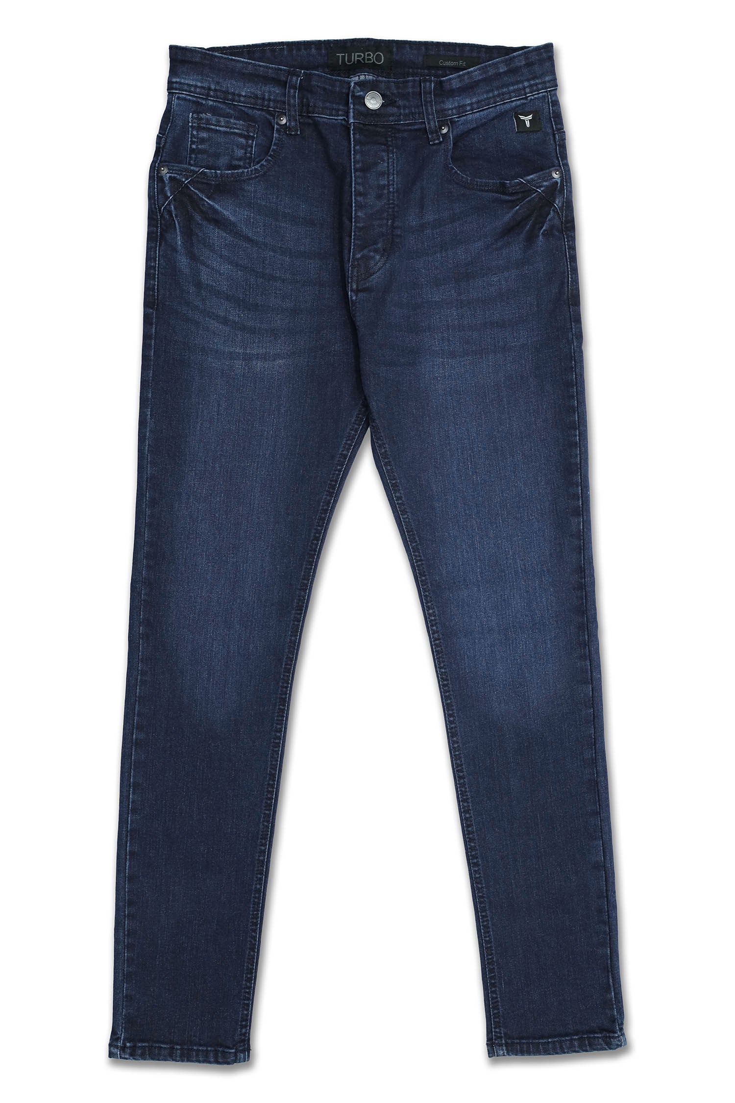 Plain Turbo Slim Fit Jeans In Dark Blue