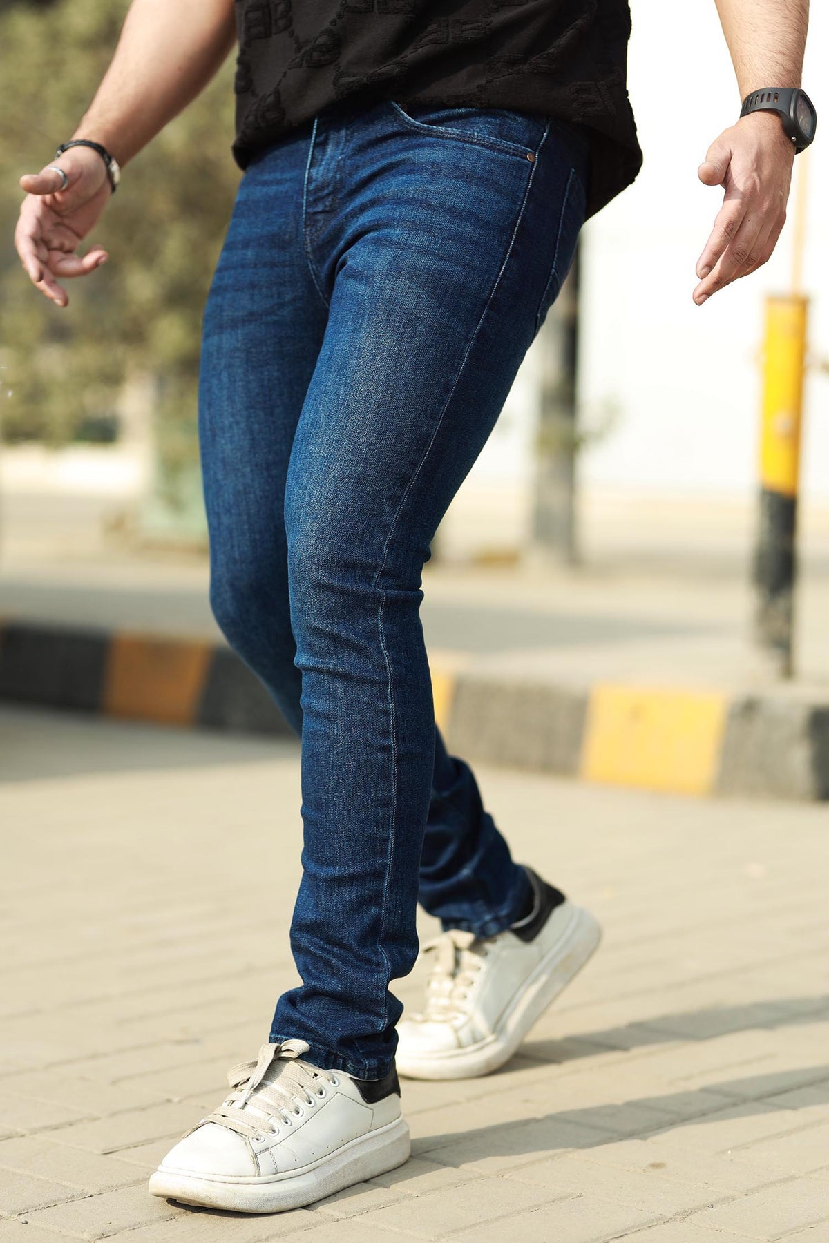 Faded Style Slim Fit Turbo Jeans In Dark Blue
