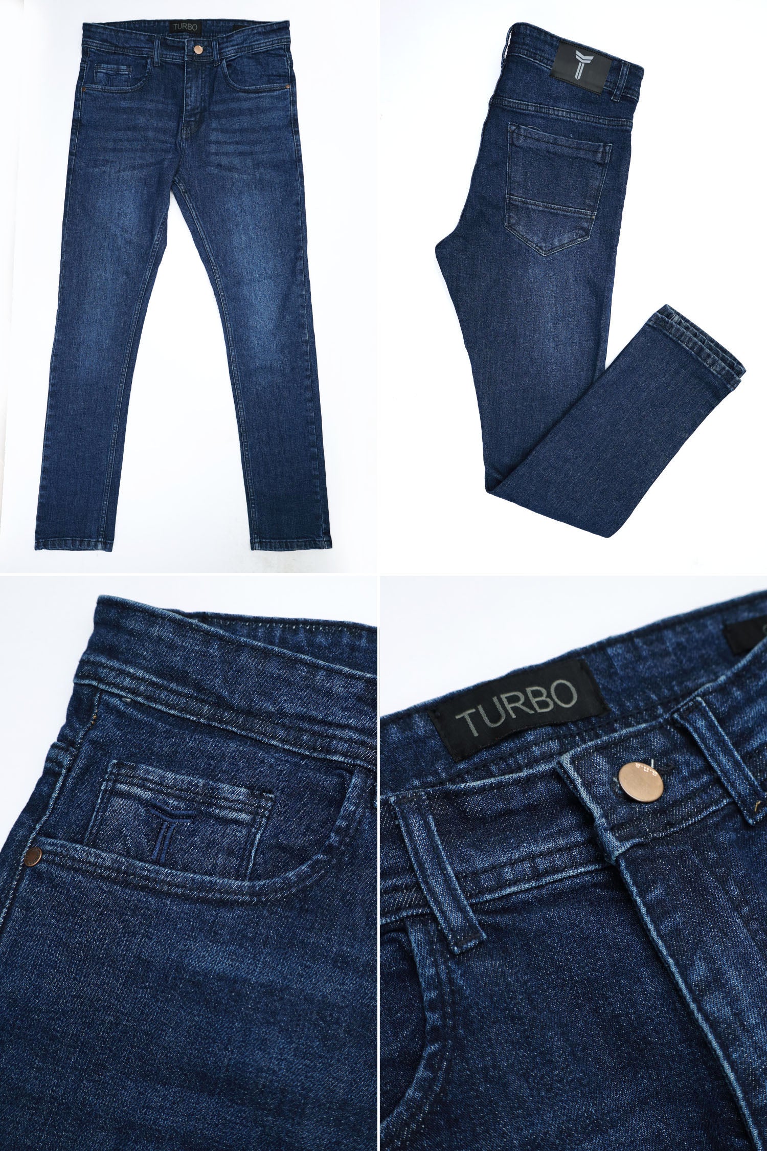 Faded Style Slim Fit Turbo Jeans In Dark Blue
