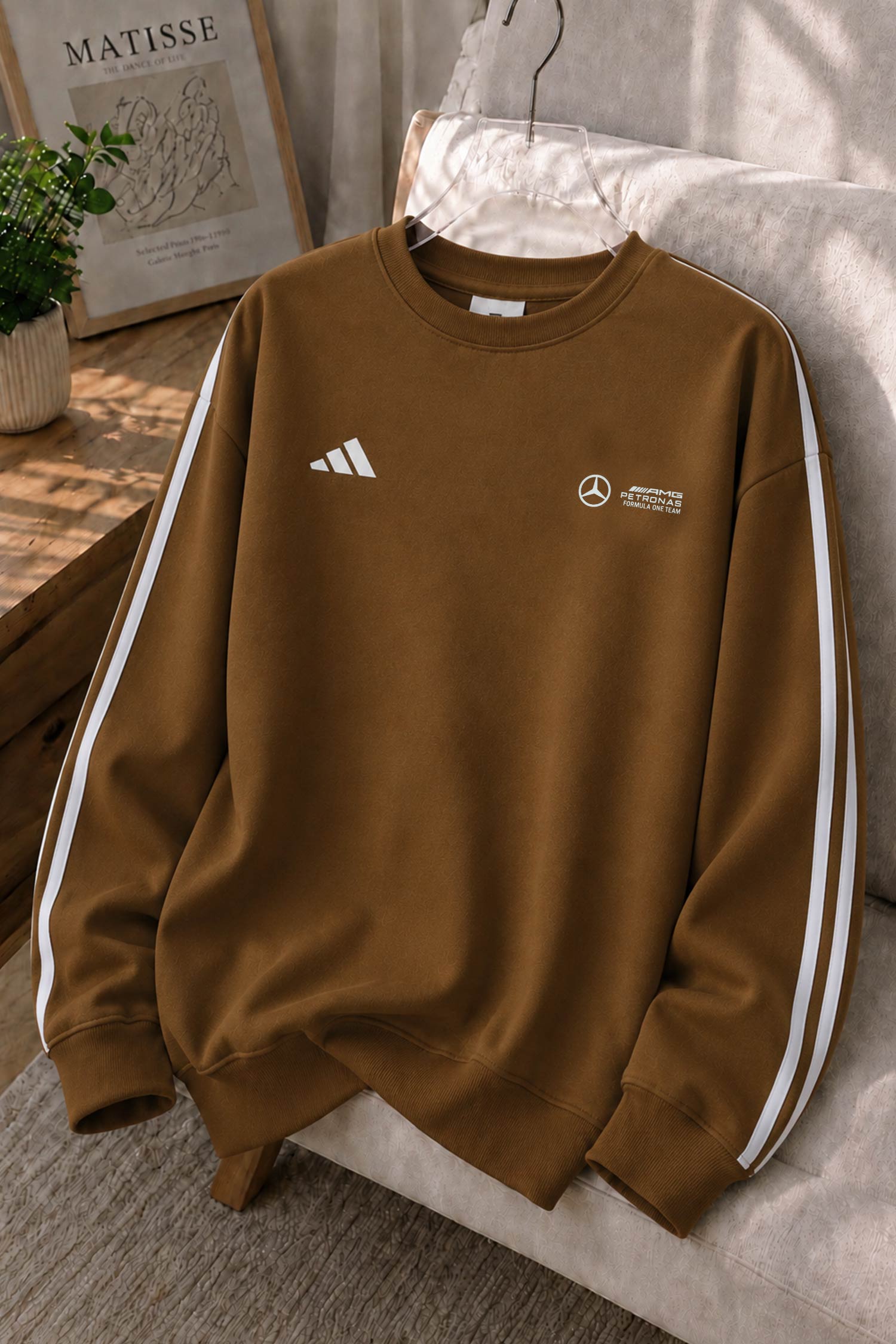 Adds x Mercds-Amg F1 Series Round Neck Men's Sweatshirt In Dark Camel