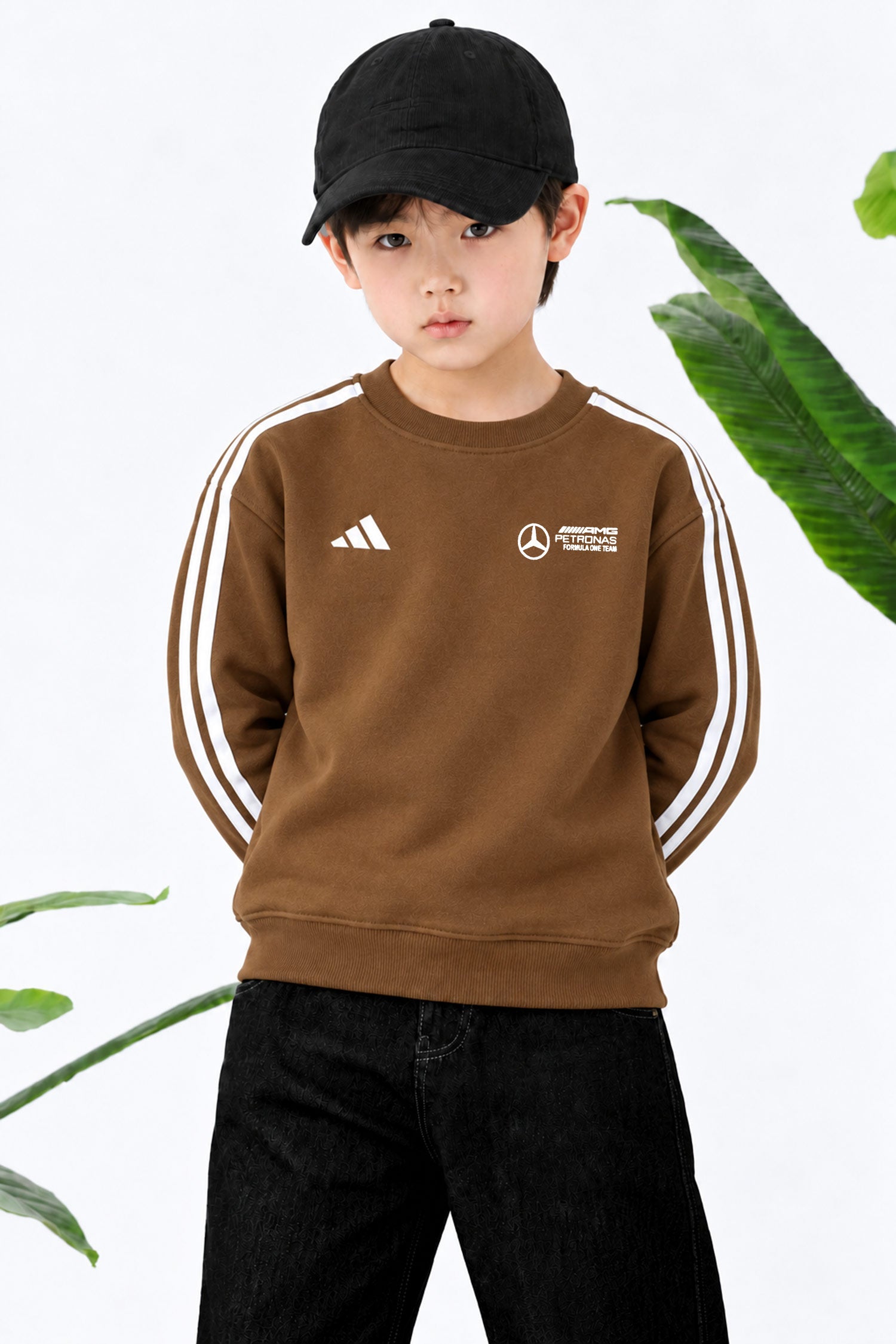 Adds Blokecore Aesthetic Quarter Round Neck Kid's Sweatshirt In Brown