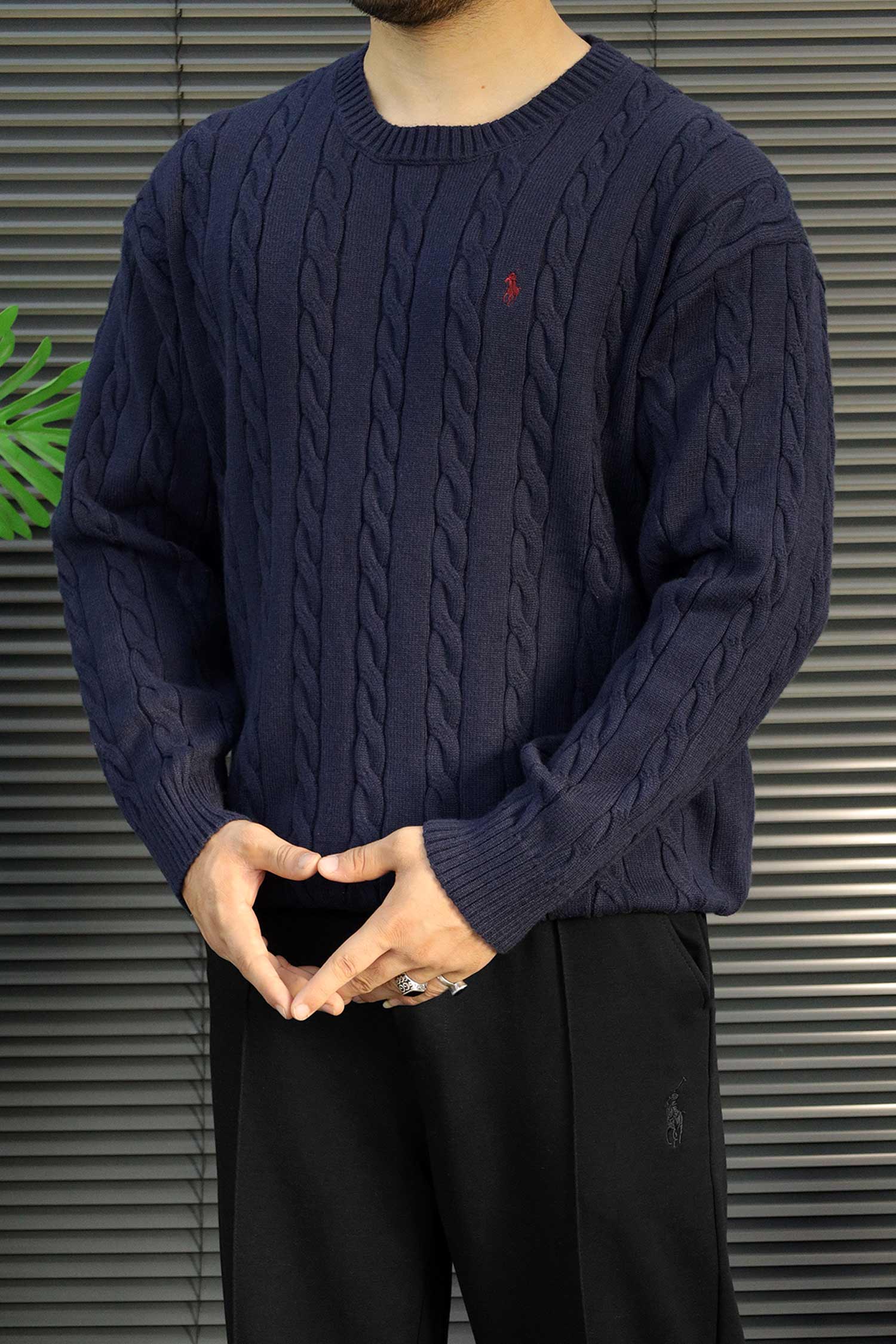 Turbo x Polo Braided Old Money Pattern Imported Men's Sweater In Dark Navy