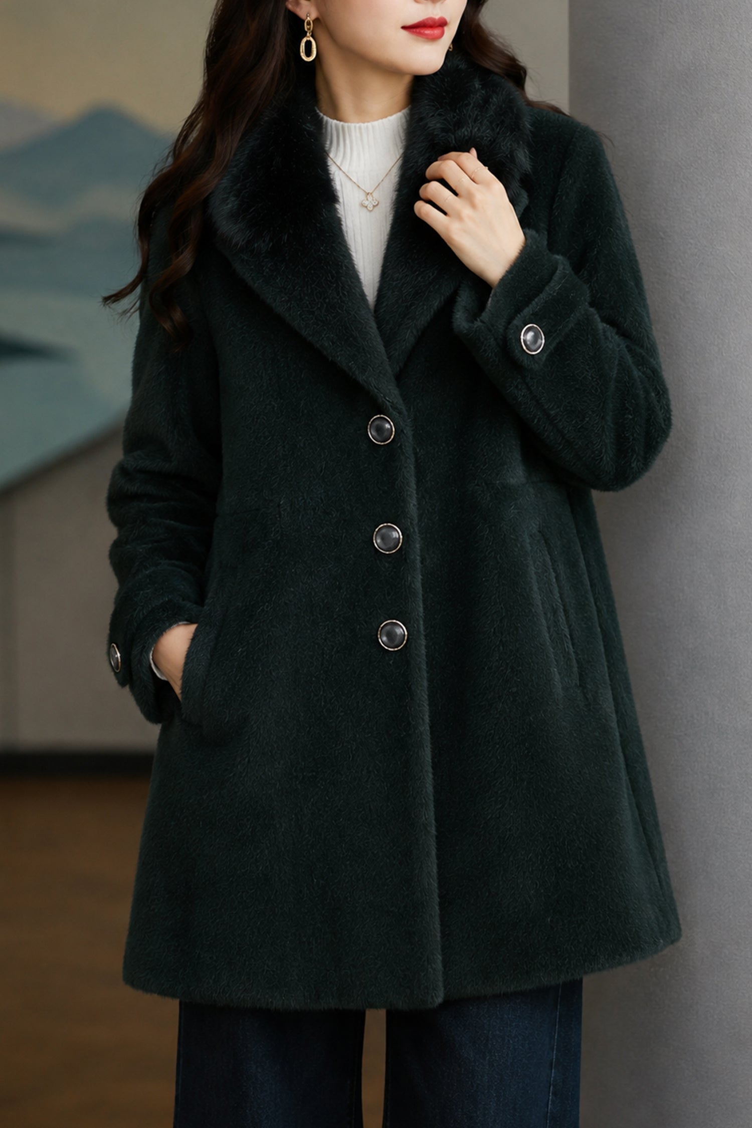 Women's Single Breasted Imp Wool Long Coat In Dark Zink