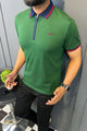 Turbo Record Zip Collar-Block Men's Polo Shirt In Green