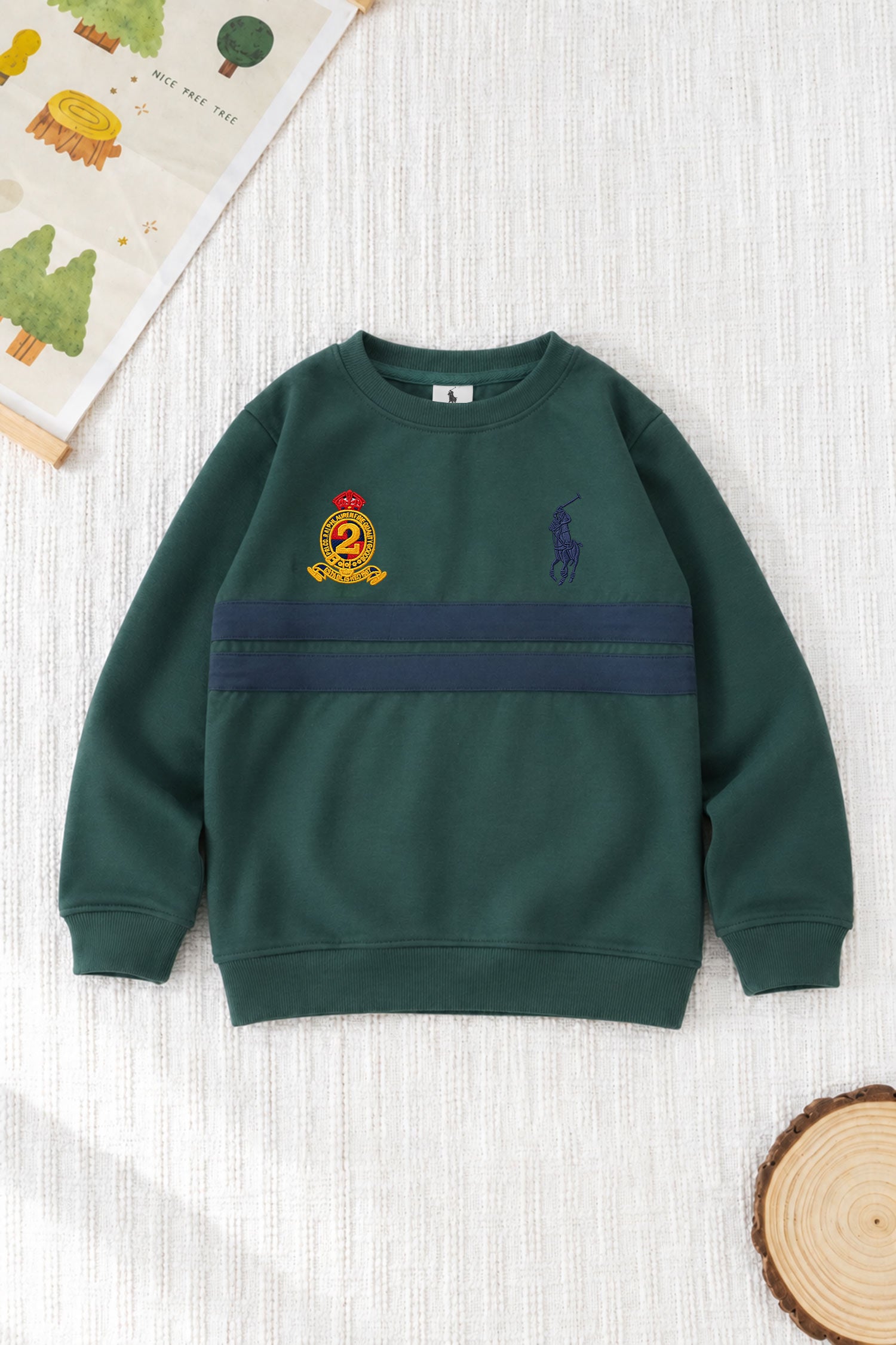 Rph Lren Classic Panneled Round Neck Kid's Sweatshirt In Green