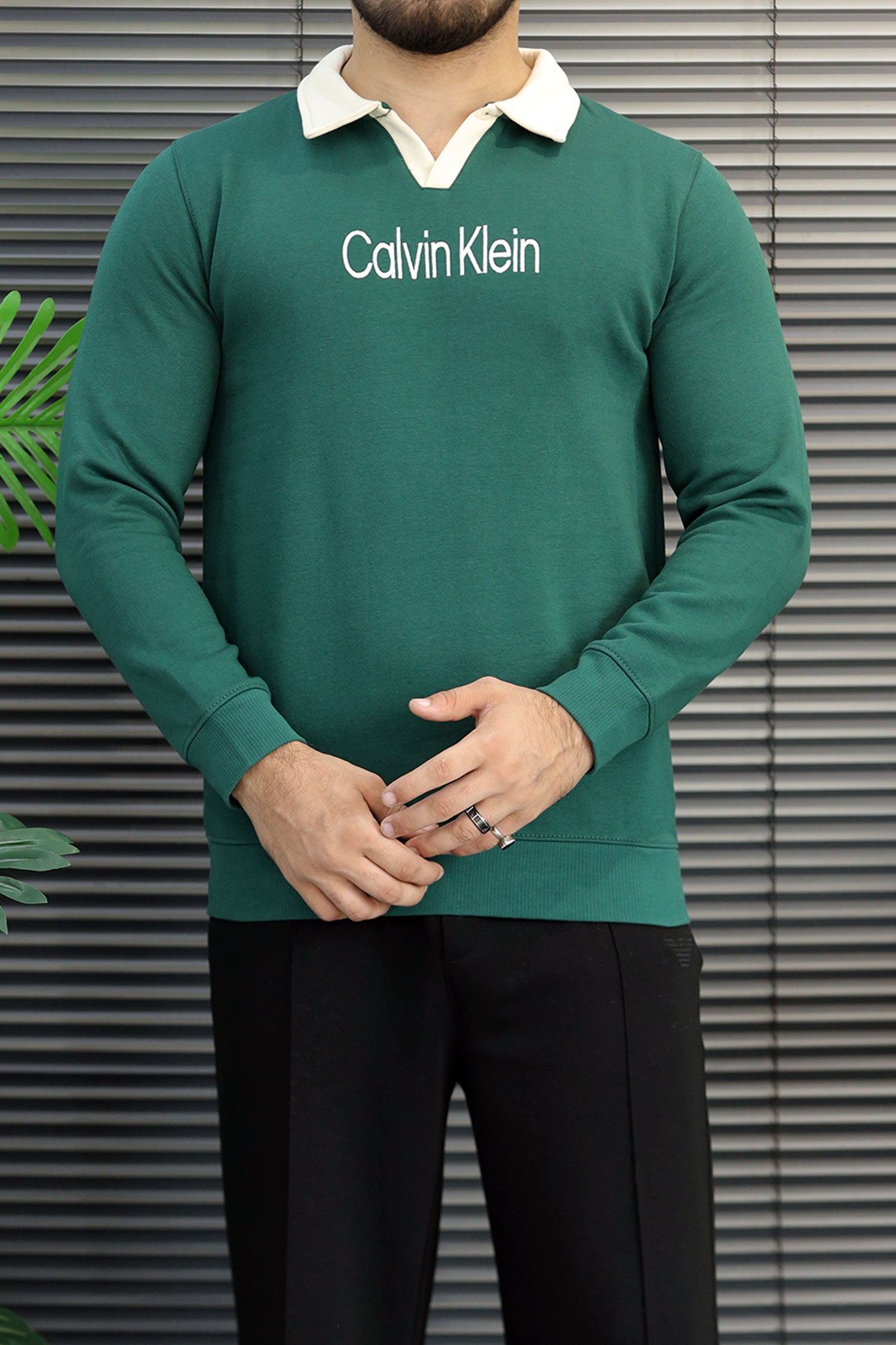 Caln Klen Aesthetic Quarter Collar-Style Men's Sweatshirt In Green