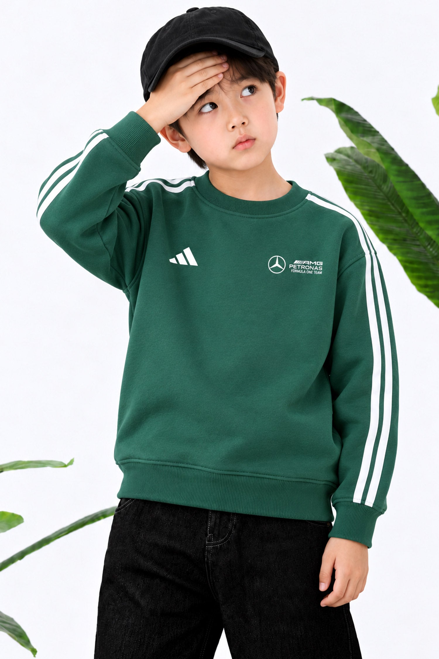 Adds Blokecore Aesthetic Quarter Round Neck Kid's Sweatshirt In Green