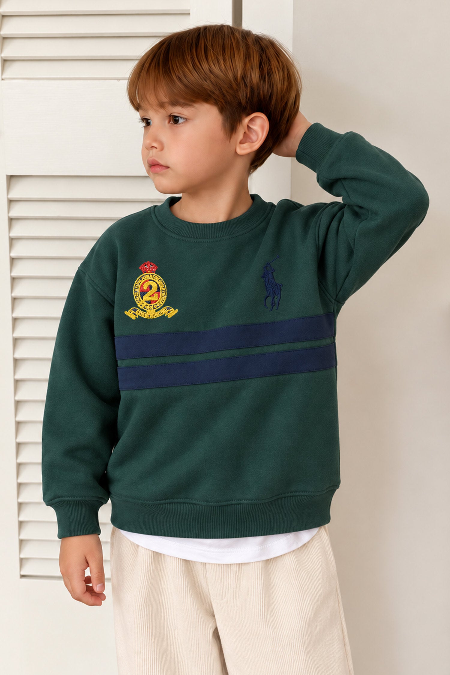 Rph Lren Classic Panneled Round Neck Kid's Sweatshirt In Green
