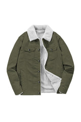 Turbo Full Fur Fleece Inside Warm Men Cotton Jacket In Olive Green