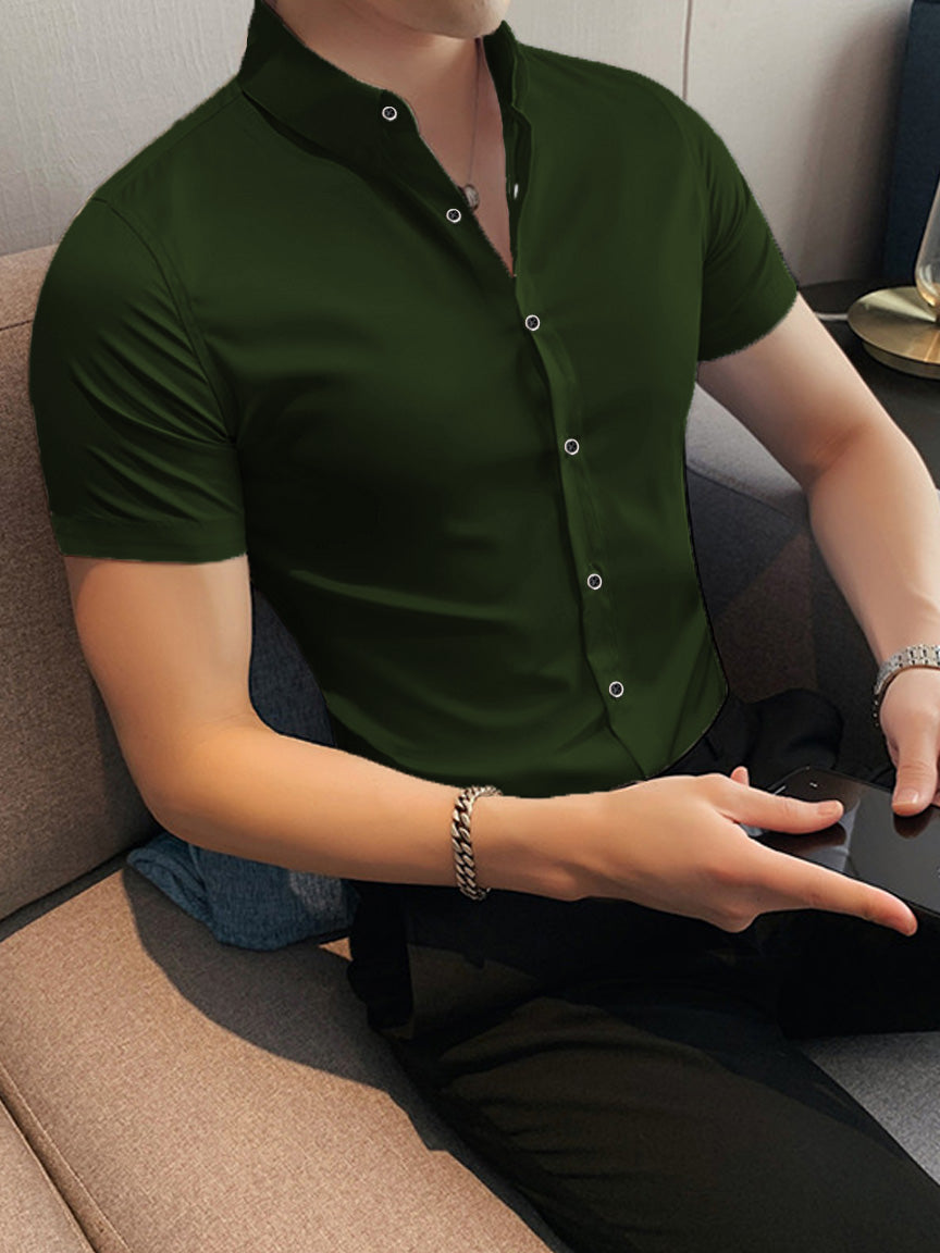 Self Textured Slim Fit Elastic Shirt