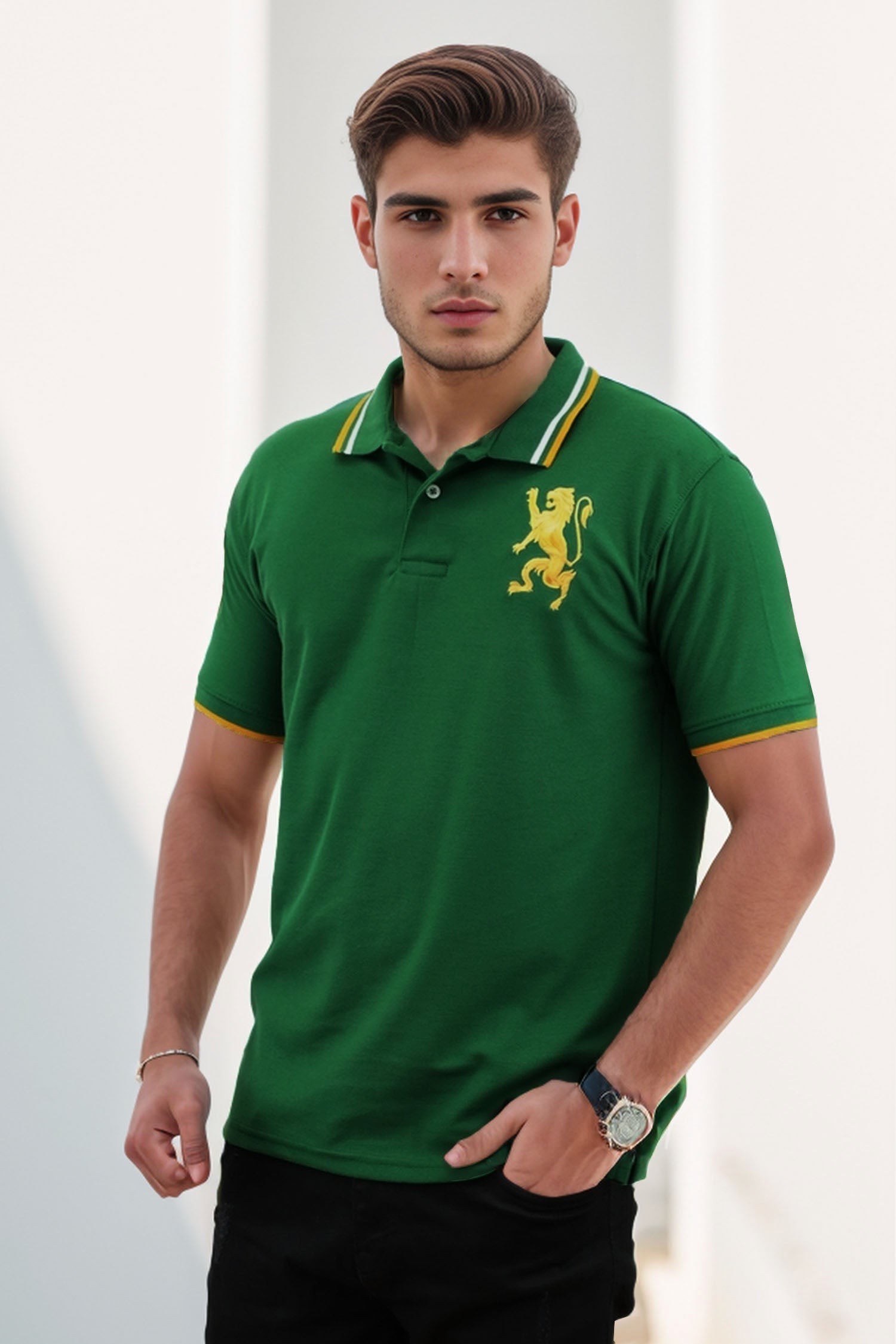 Giordno 3D Lion Striped Men's Polo Shirt