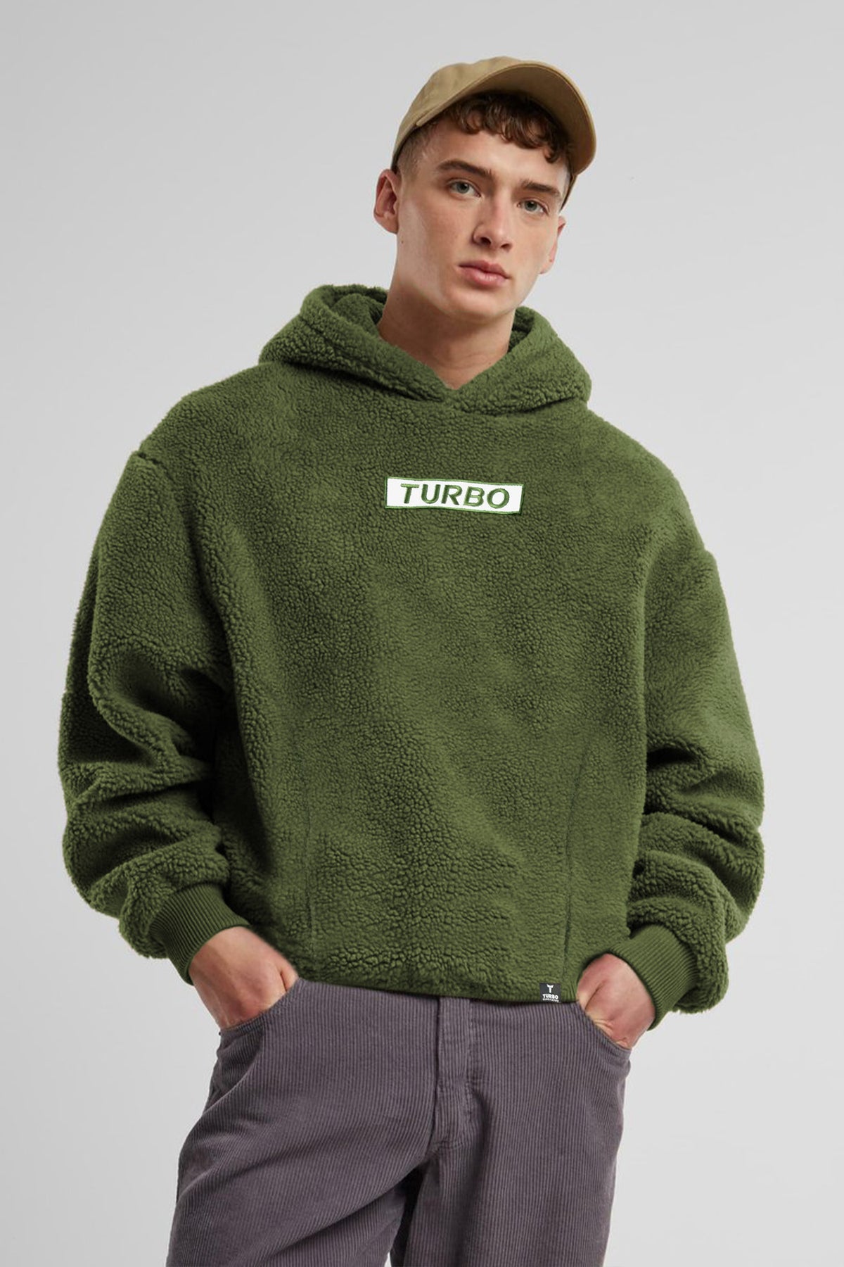 Turbo Cozy Imported Sherpa-Lined Hoodie In Camo Green