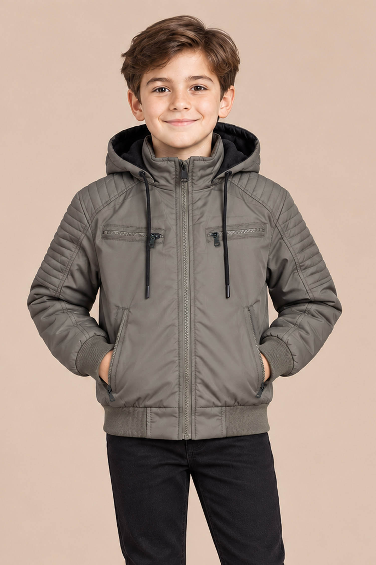 Bomber Detachable Hood Imported Kid's Puffer Jacket