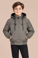 Bomber Detachable Hood Imported Kid's Puffer Jacket In Grey Olive