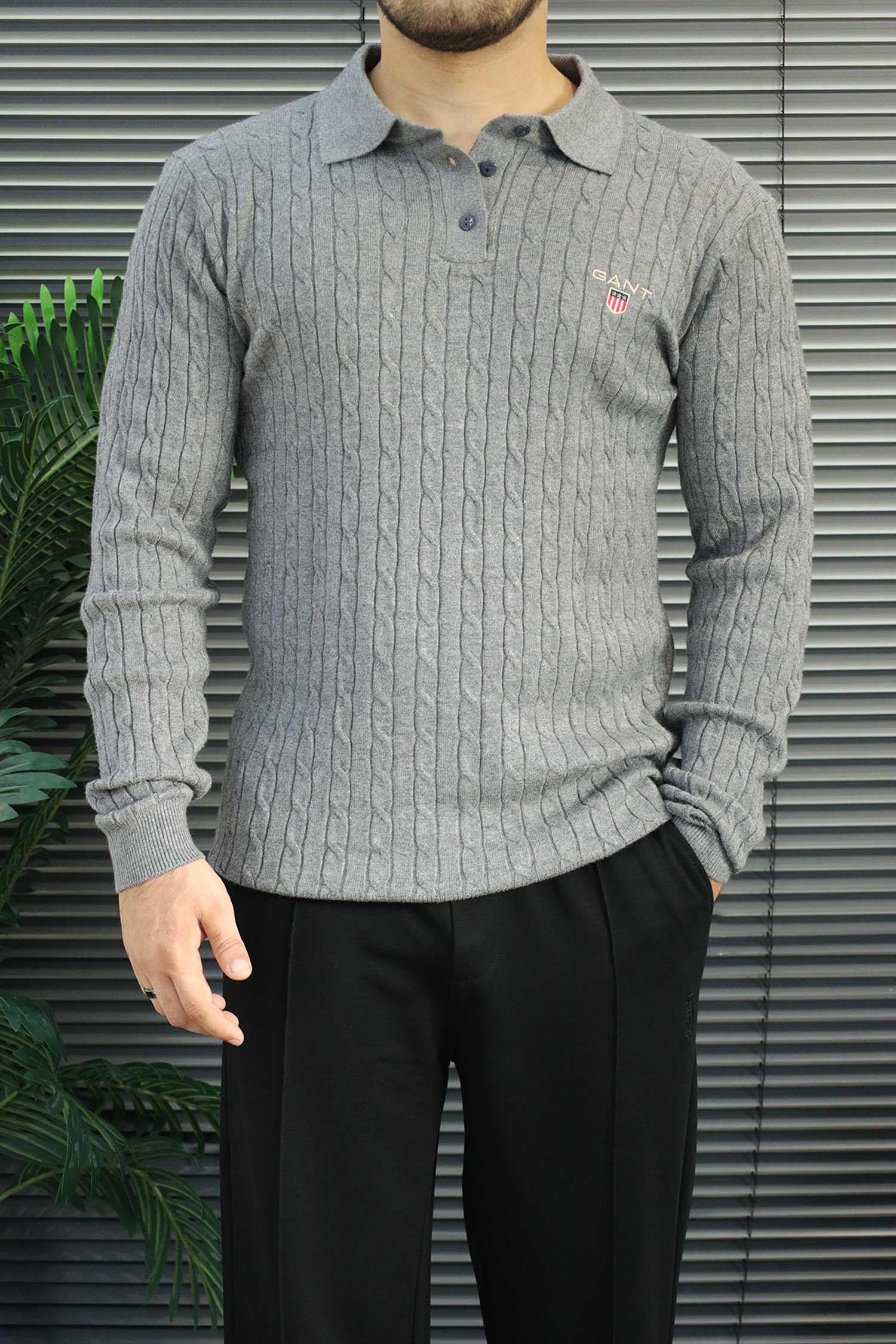 Gnt Cable-Knit Texture Pattern Imported Men's Sweater