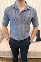Turbo Down Box Collared Casual Shirt In Charcoal Blue
