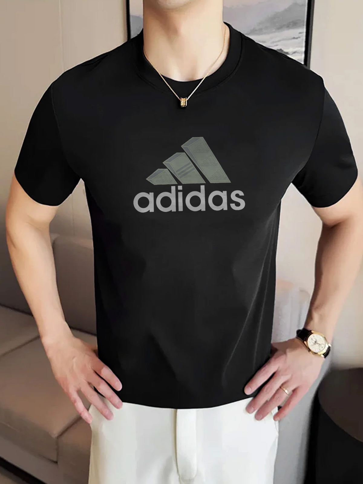 Adds Typography Badge Imported Round Neck T-Shirt In Black