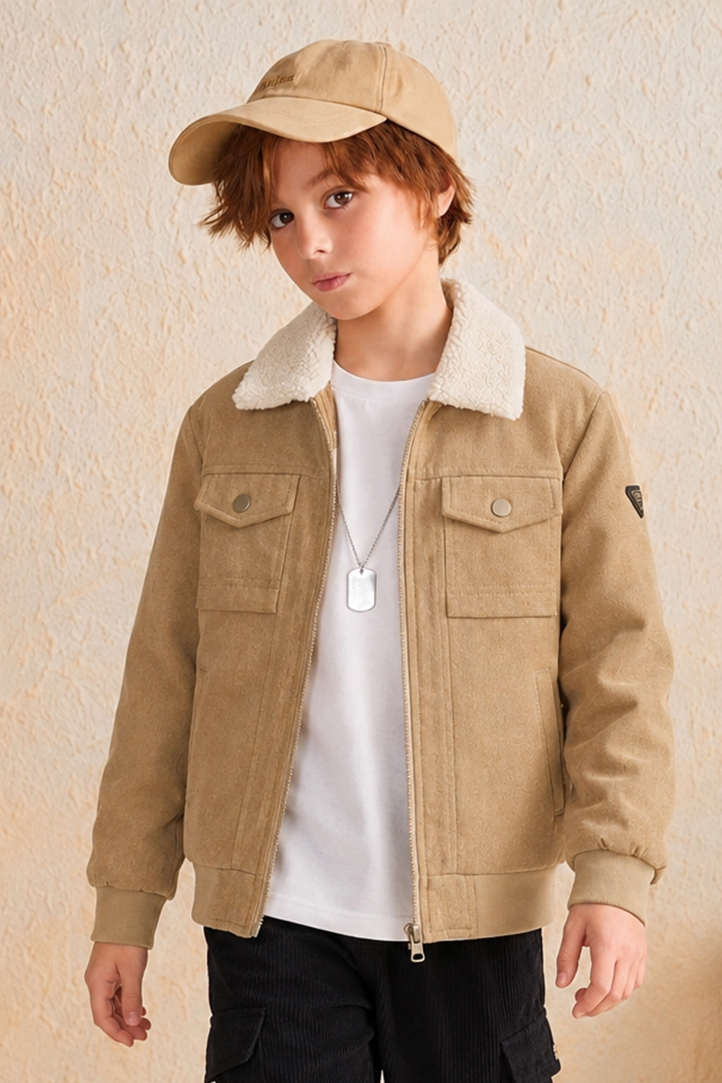 Neutral Faux Imported Kid's Suede Jacket