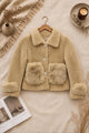 Women Cozy Shearling Pocket Imported Wool Jacket In Light Brown