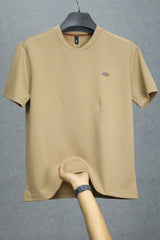 Script Relaxed Round Neck Imported T-Shirt In Light Brown