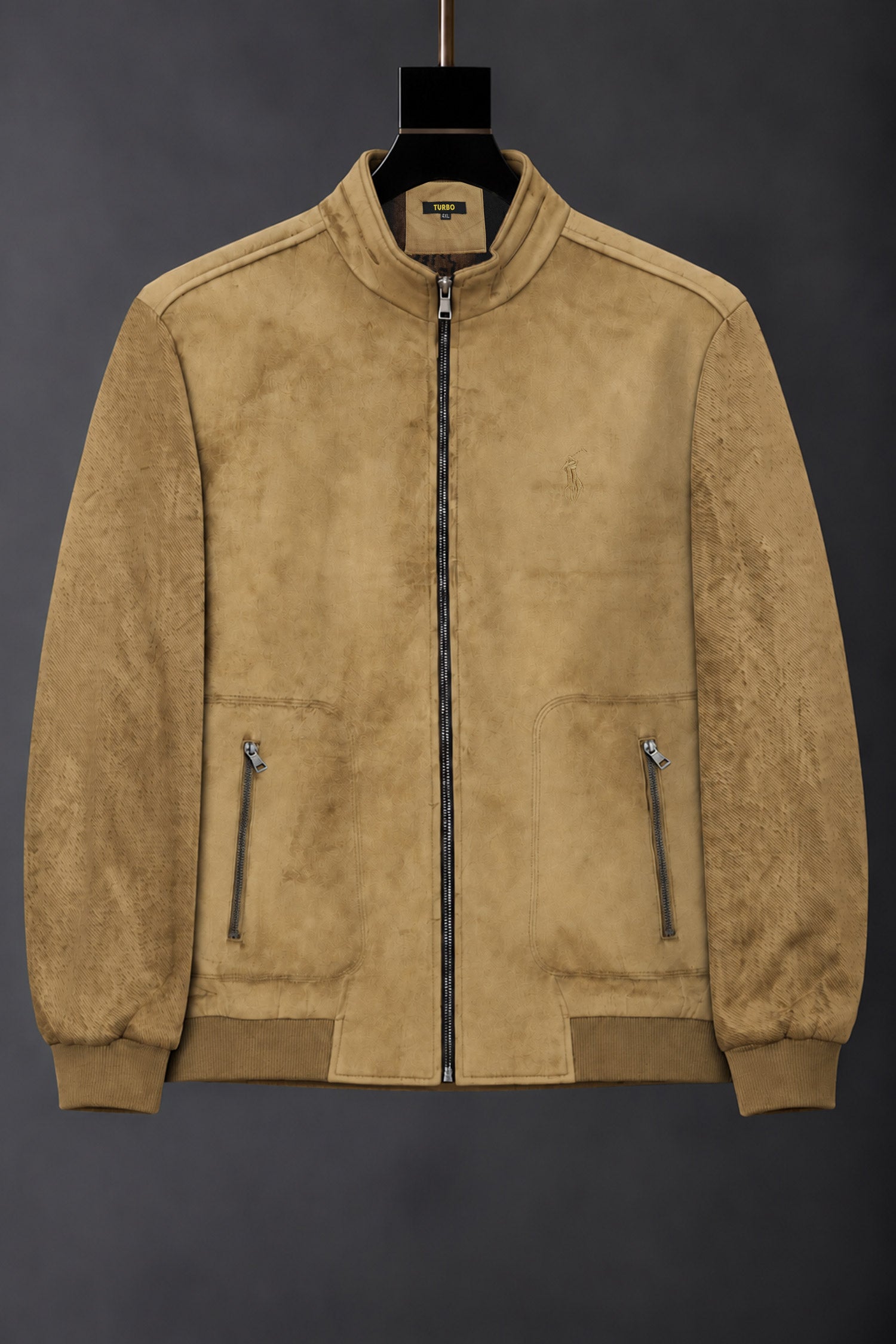 Turbo x Polo Pony Mock-Neck Zipper Imported Men's Big Size Wool Jacket In Light Camel