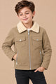 Relaxed Fit Imported Kid's Suede Leather Jacket In Light Camel
