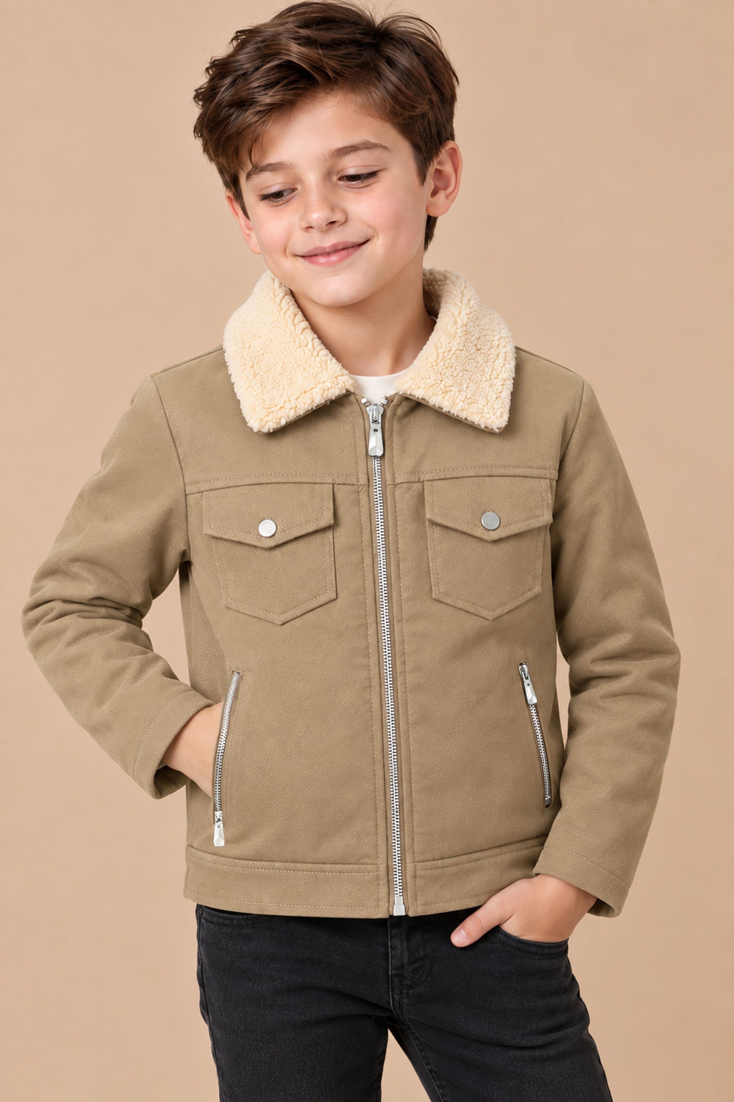 Relaxed Fit Imported Kid's Suede Leather Jacket