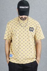 Oslor All Over MonoGrammed Crew Neck Tee In Light Camel