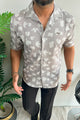 Turbo Rich Floral Printed Casual Shirt In Light Grey
