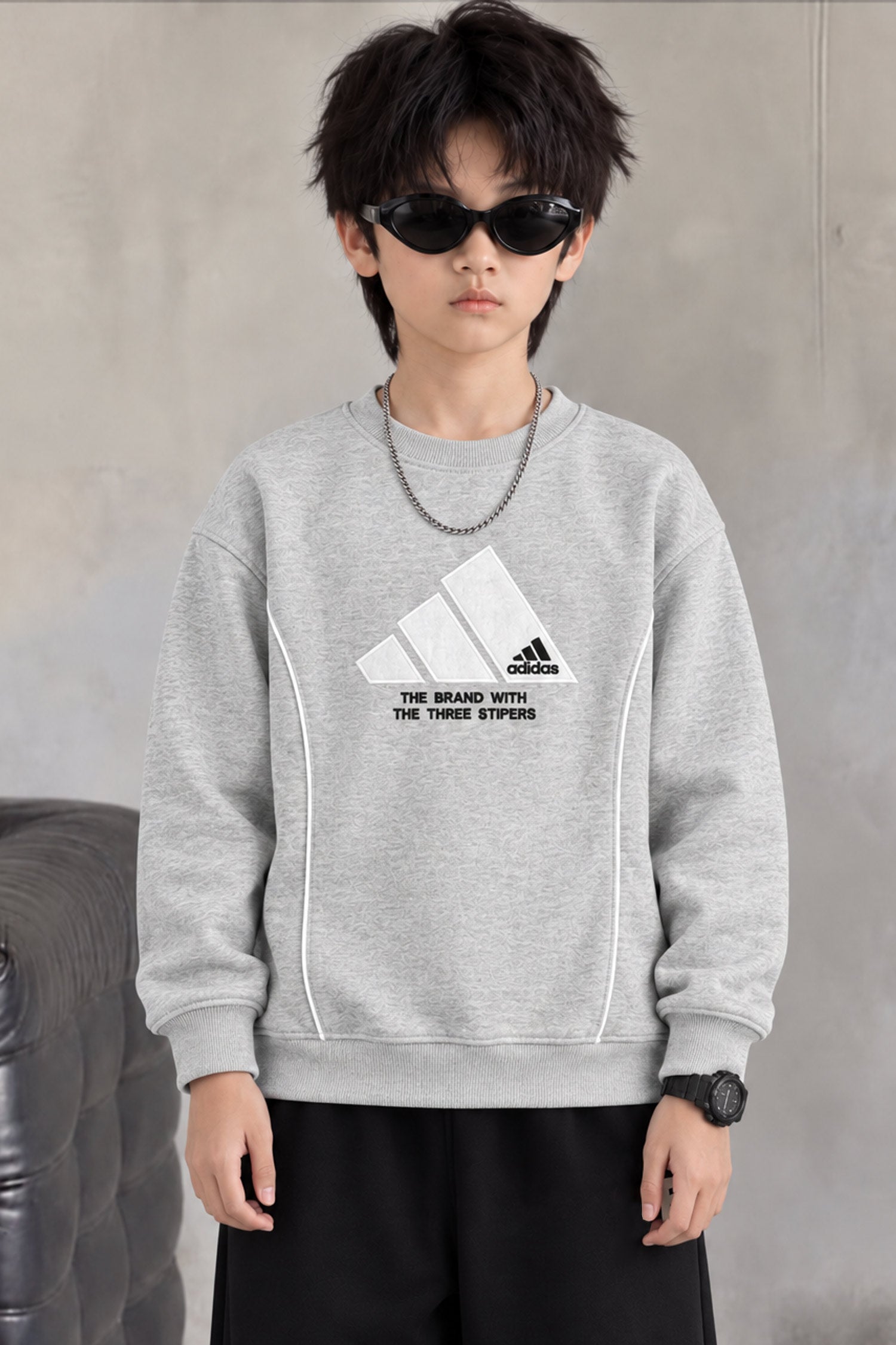 Adds Signature Round Neck Kid's Sweatshirt In Light Grey