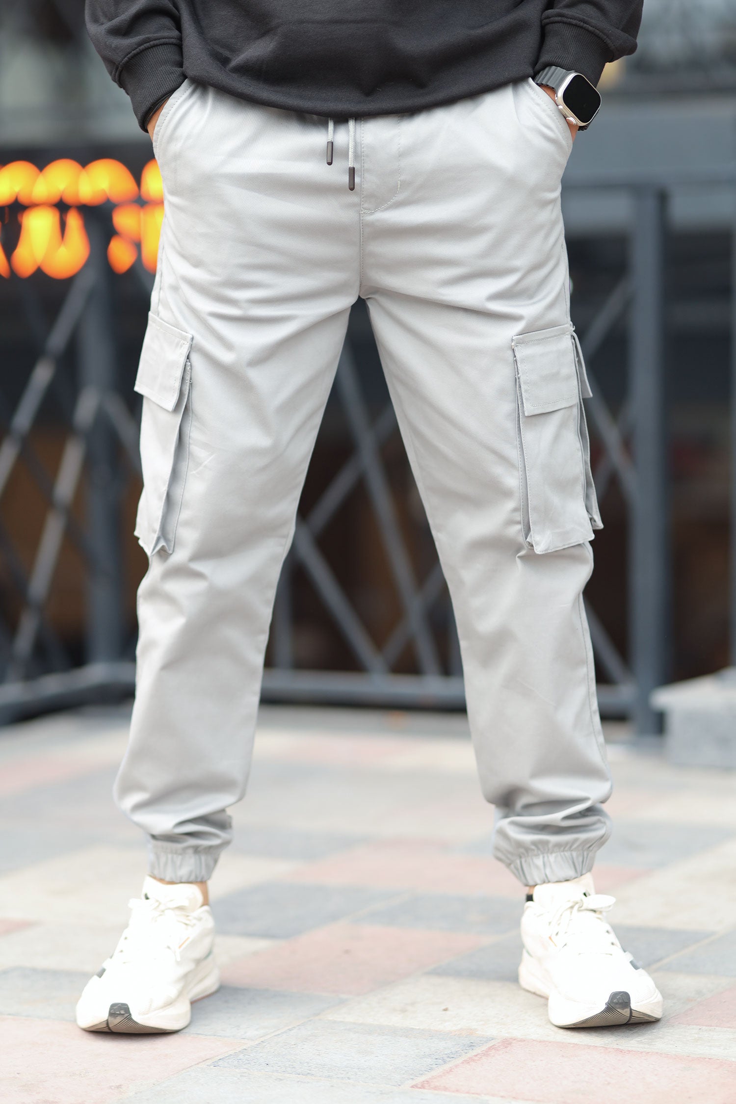 Turbo Cut Style 7 Pocket Style Imp Cotton Cargo Trouser In Light Grey