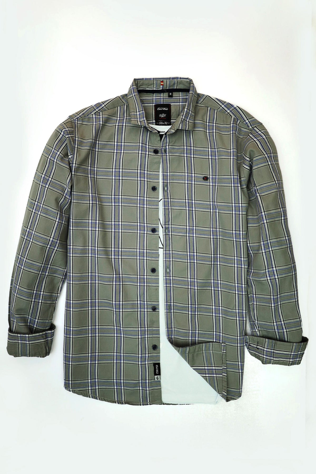 Double Lining Check Full Sleeve Casual Shirt In Light Grey