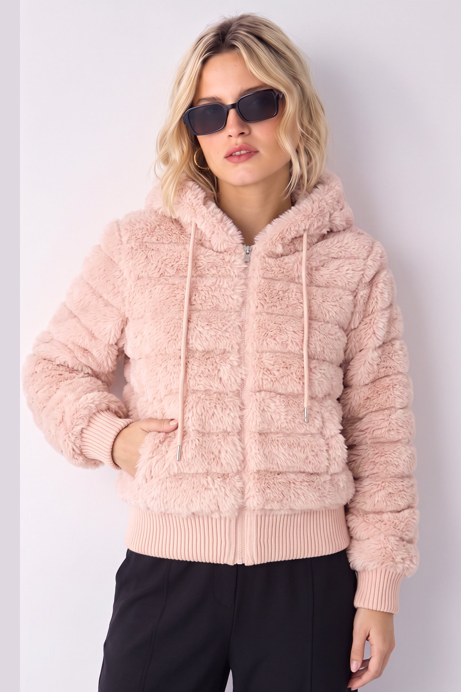 Women Furry Hooded Imported Fur Jacket