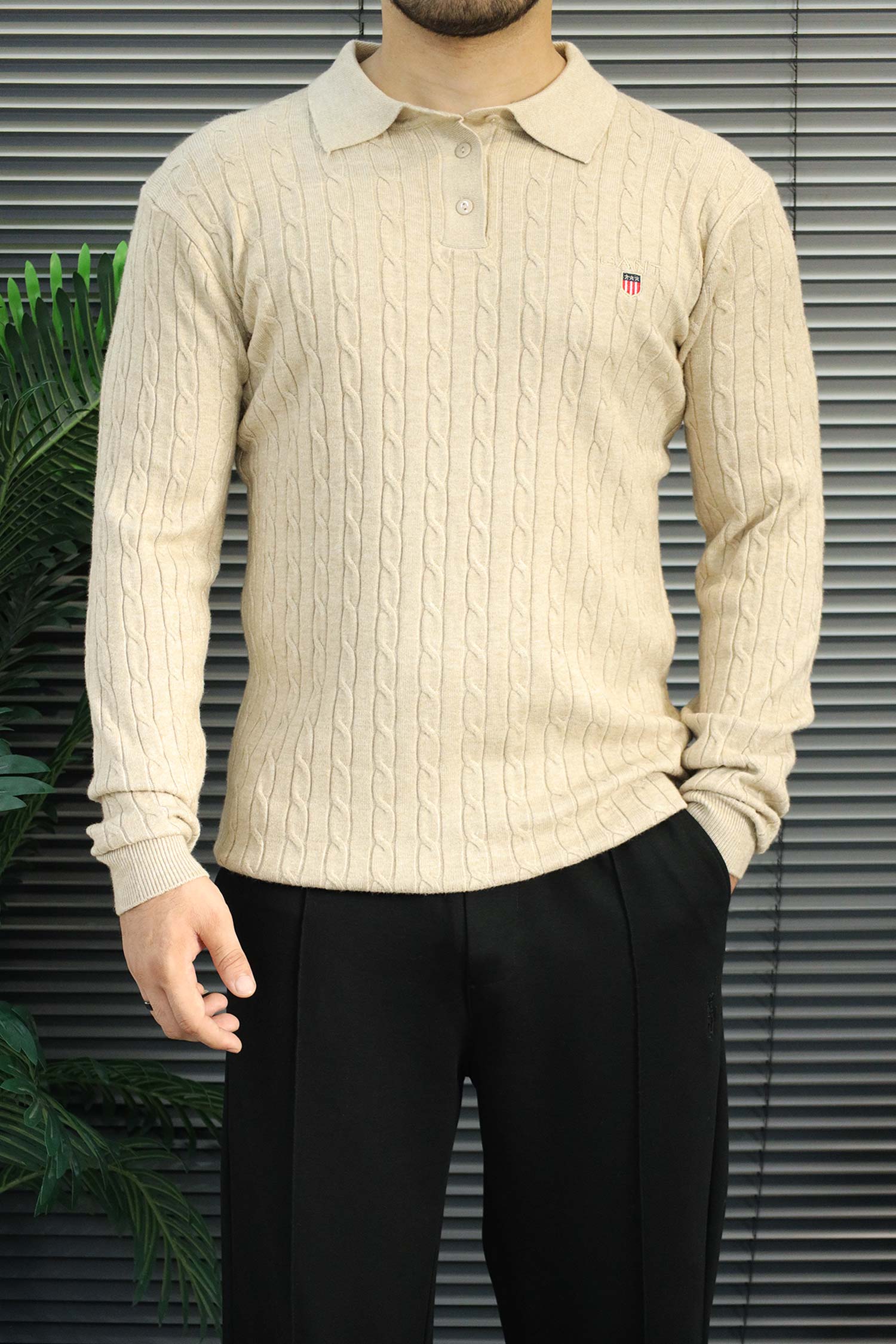 Gnt Cable-Knit Texture Pattern Imported Men's Sweater