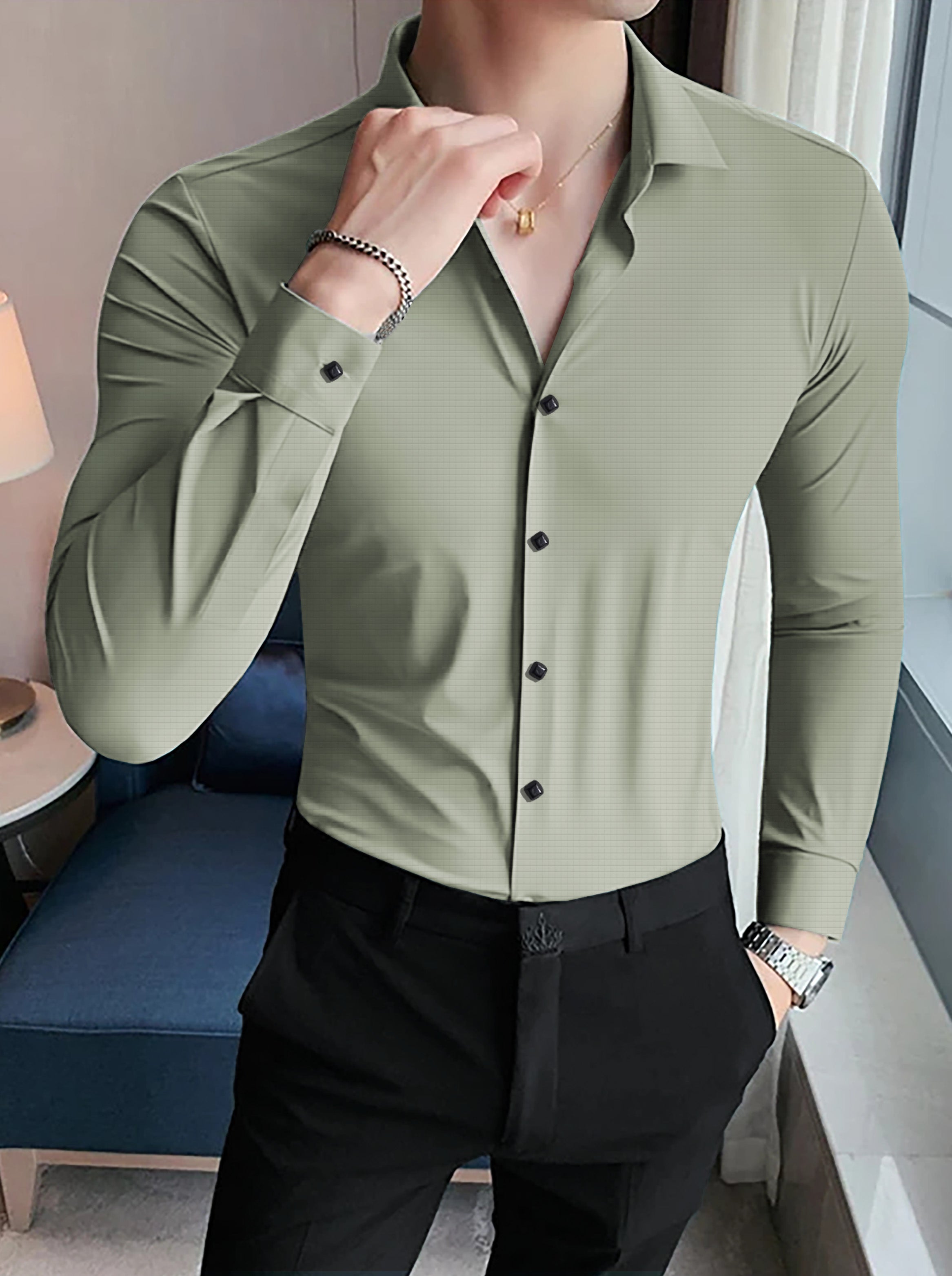 Versatile Smooth Texture High Elastic Full Sleeve Shirt